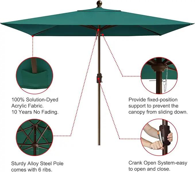EliteShade USA 10-Year-Non-Fading 6.5x10Ft Rectangular Market Umbrella Patio Umbrella Outdoor Table Umbrella with Ventilation, Forest Green by GreenHaven Gardens