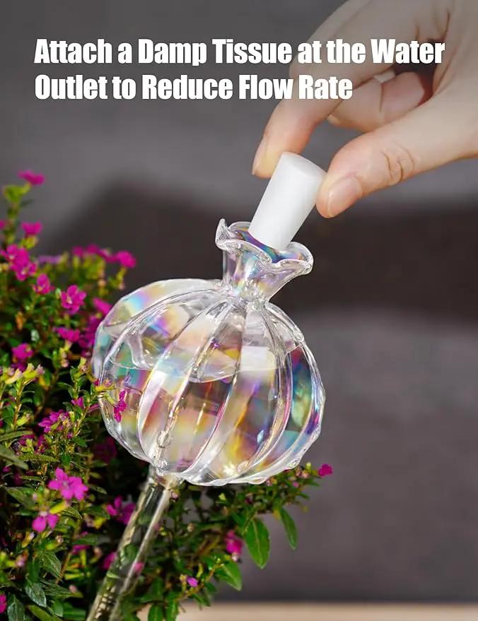 NiHome Plant Watering Globes 2-Pack, Iridescent Glass Cactus Self Watering Globe, Glass Waterer for Potted Plants - 4.7OZ/140 ML Capacity Automatic Mini Irrigation System, Adorable Gardening Gift by GreenHaven Gardens
