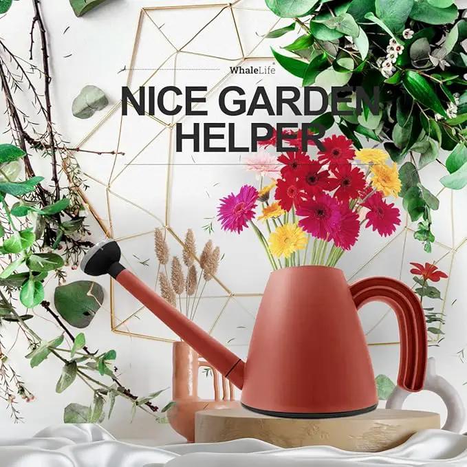 WhaleLife Indoor Watering Can for House Bonsai Plants (2.0L, Terra-Cotta Red) by GreenHaven Gardens