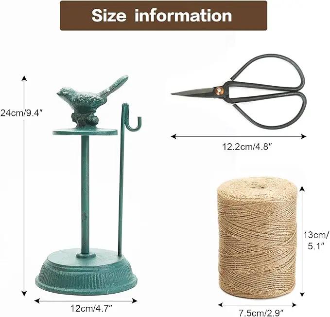 Sungmor Cast Iron Garden Twine Holder Set - 1300ft. Natural Jute Twine String & Rope Rack & Scissors - Decorative & Practical Home Arts Crafts Tools for Picture Display Gift Wrapping Packing Gardening by GreenHaven Gardens