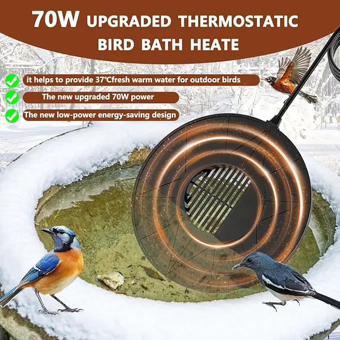 Bird Bath Heater Pond Heater 70W Shallow Water Pond deicer Energy-Saving, thermostatically Controlled Winter Outdoor with a Protective Socket Cover (Single ice Melter) by GreenHaven Gardens