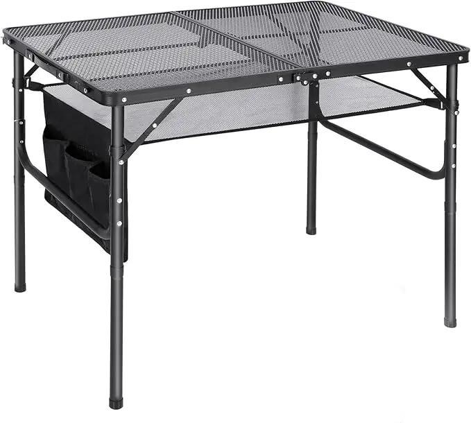 REDCAMP 36x24 Folding Grill Table for Outside, Lightweight Portable Metal Aluminum Outdoor Grill Table with Adjustable Height Legs, Great for Camping Picnic Cooking BBQ, Black 3ft by GreenHaven Gardens