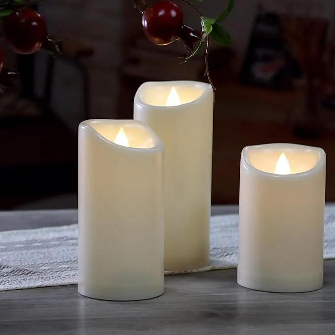 CANDLE CHOICE Waterproof Outdoor Battery Operated Flameless Pillar Candles with Timer Realistic Flickering Plastic Fake Electric LED Lights for Lantern Garden Wedding Christmas Decorations 3 Pack by GreenHaven Gardens