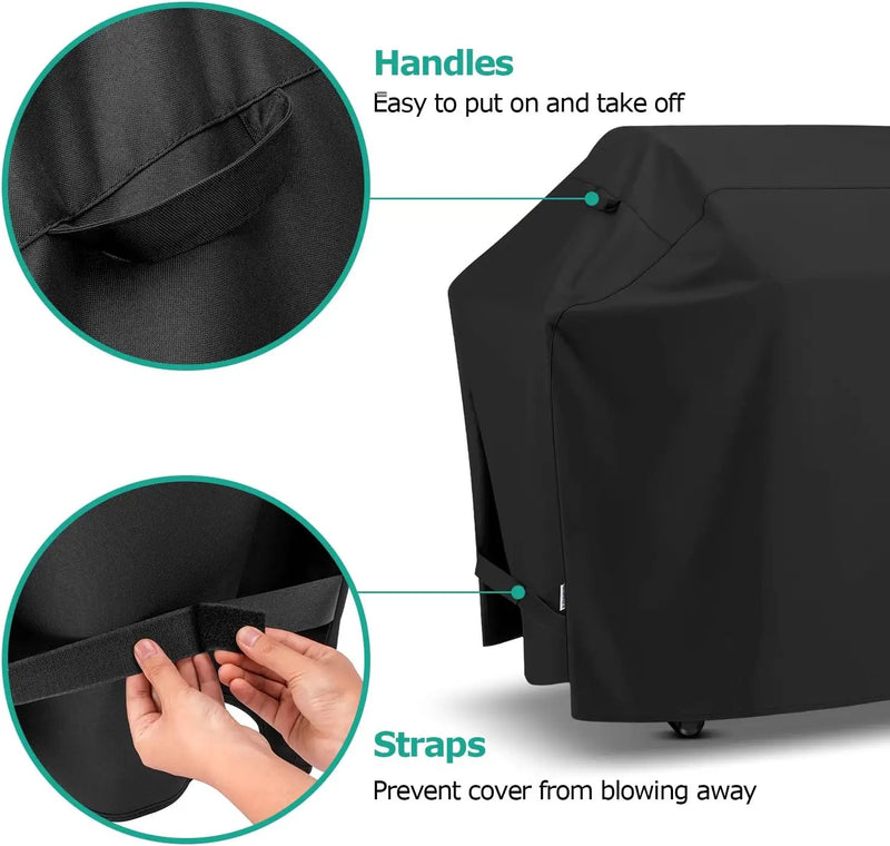SunPatio BBQ Grill Cover 70 Inch, Outdoor Heavy Duty Waterproof Barbecue Gas Grill Cover, Fade Resistant, All Weather Protection Compatible for Weber Charbroil Kenmore Brinkmann and More, Black by GreenHaven Gardens