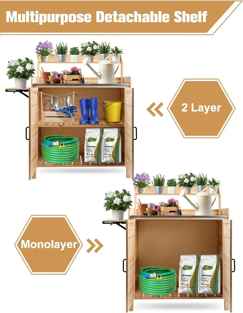 Kalolary Potting Bench for Outside Garden Potting Table with Storage Cabinet Foldable Shelf Multipurpose Garden Workstation Wooden Outdoor Potting Bench for Patio Garden Horticulture by GreenHaven Gardens