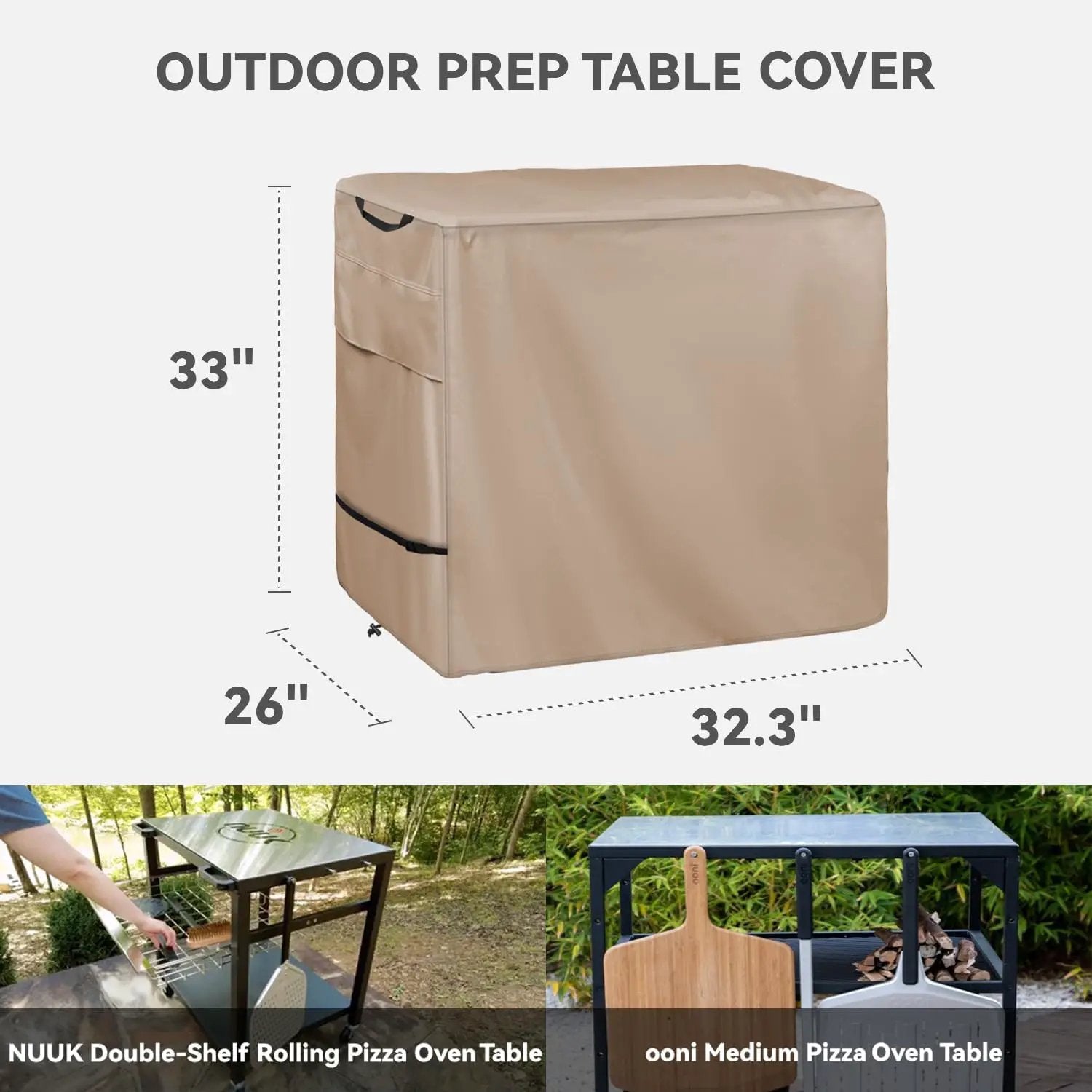 Outdoor Pizza Oven Table Cover for Nuuk Three-Shelf Heavy Duty Rolling Outdoor Pizza Oven Table and ooni Pizza Oven Stand Modular Table,600D Heavy Duty Waterproof Cover,Khaki by GreenHaven Gardens