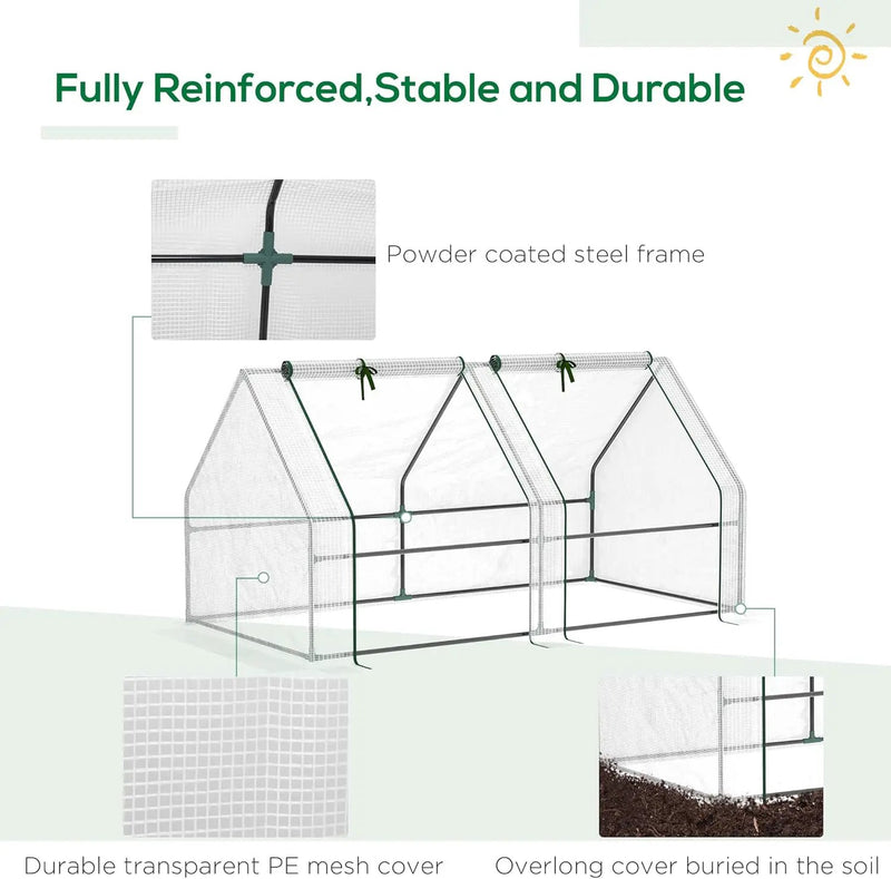 Outsunny 6' x 3' x 3' Mini Greenhouse with Zippered Doors & Roll-up Windows, Portable Plant Hot House with Durable PE Cover, Water Resistant, UV Protected for Outdoor Flowers, Vegetables, White by GreenHaven Gardens