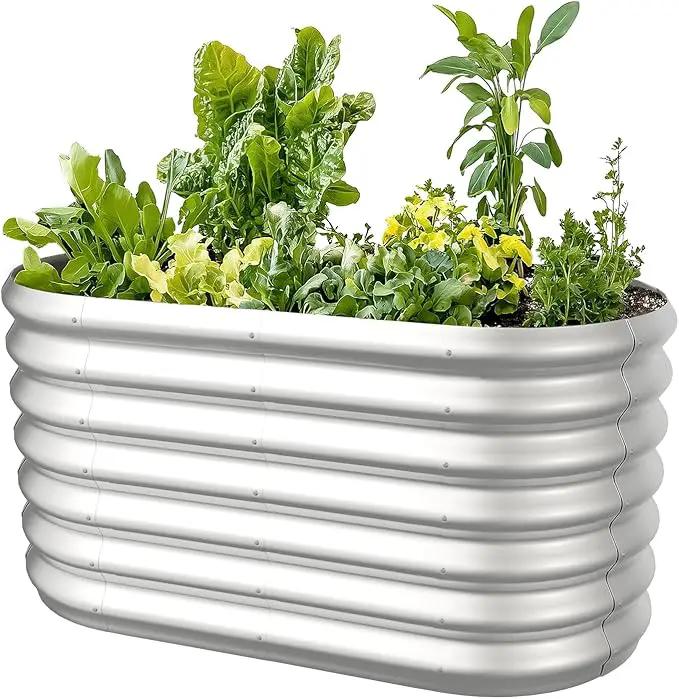 4x2x2ft Oval Galvanized Raised Garden Bed Kits Outdoor Large Metal Modular Planter Box 9-in-1 Raised Beds for Gardening,Vegetables,Fruits,Flowers & Herbs (Silver) by GreenHaven Gardens