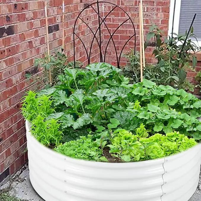 FORTUNO 2 Pcs 17" Tall 4 Ft Round Raised Garden Bed Box Galvanized Metal Outdoor High Flower Bed Steel Patio Ground Planter for Planting Vegetables and Herbs, White by GreenHaven Gardens