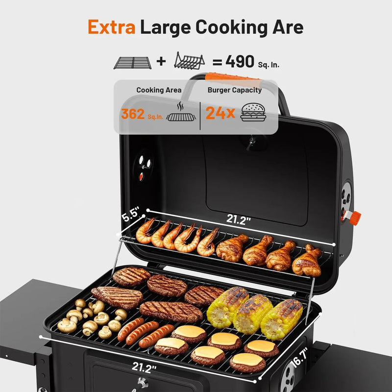 KEYO GRILL 24-Inch Movable Charcoal Grill, Dual Venting System Large BBQ Grills with Height Adjustable Charcoal Pan, Foldable Side Tables Outdoor Barbecue Grill for Backyard and Camping Grilling by GreenHaven Gardens