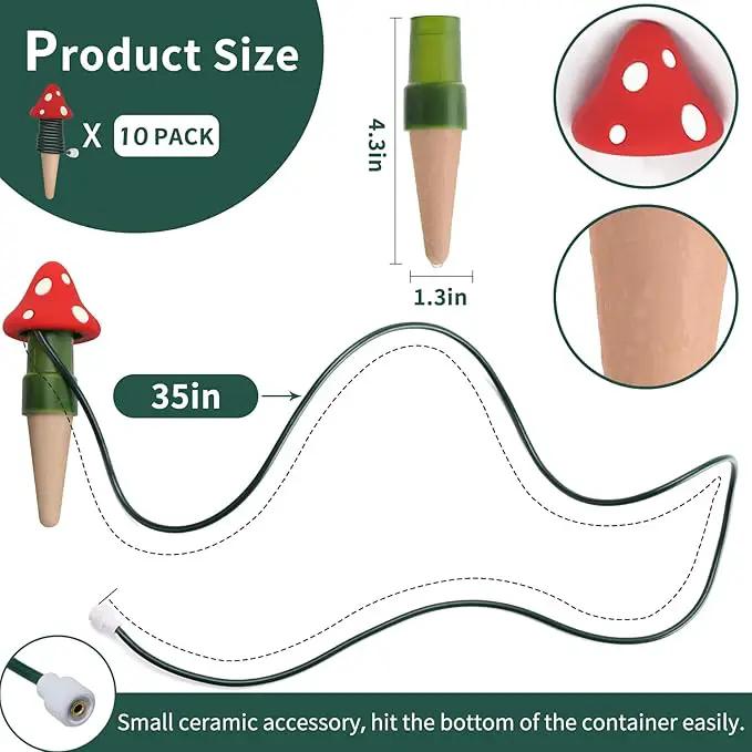 BYDOLL Plant Self-Watering Stakes Automatic Watering Terracotta Spikes for Indoor Outdoor Plants,Houseplant Mushroom Insert Devices for Vacation use,Bonsai Drip Irrigation System (10 Pack) by GreenHaven Gardens