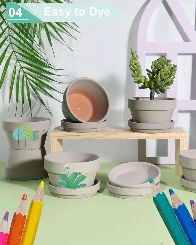 vensovo 5.7 Inch Grey Terracotta Shallow Succulent Pots - 6 Pack Terra Cotta Clay Pot with Saucer, Cacuts Indoor and Outdoor Planters with Drainage Hole by GreenHaven Gardens