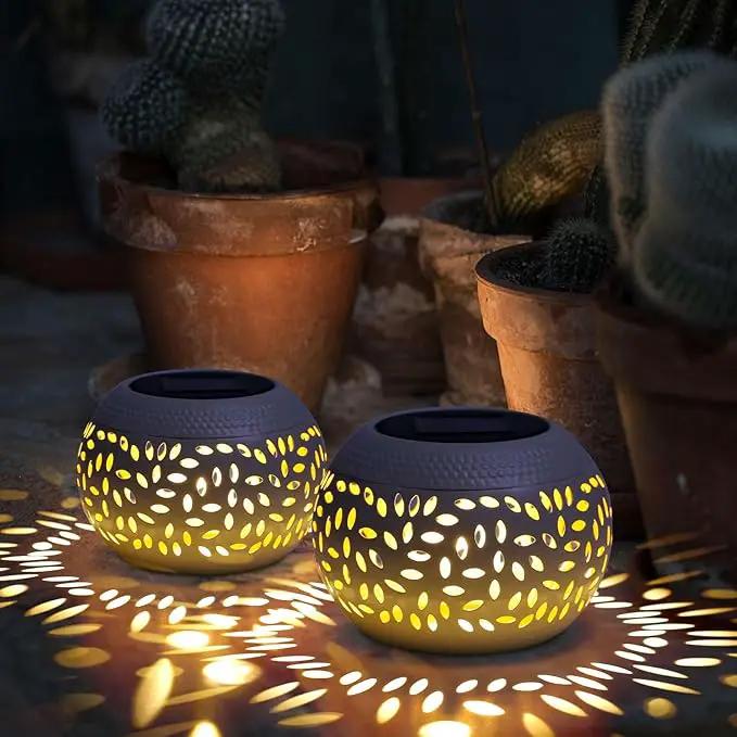 Solar Lantern Outdoor Table Light,2 Pack Solar Lanterns Outdoor Waterproof Decor, Hollow Out Retro White Metal Solar Patio Lights,Yard Porch Garden Balcony Indoor Desk Bedroom Tabletop Decorations by GreenHaven Gardens