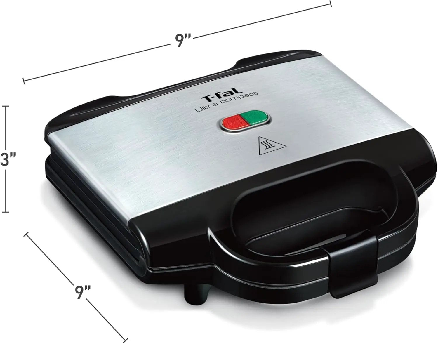 T-fal Compact Sandwich Maker, Stainless Steel, Easy to Clean, Indicator Lights, Cool Touch Handle, Grilled Cheese, Panini, 625 Watts, Black by GreenHaven Gardens