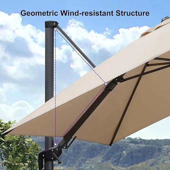 PURPLE LEAF 8.2' X 11.5' Tilting Patio Umbrella with Base Outdoor Cantilever Swivel Rectangle Umbrella Aluminum Offset Umbrella with 360-degree Rotation for Garden Deck Pool Patio Beige by GreenHaven Gardens