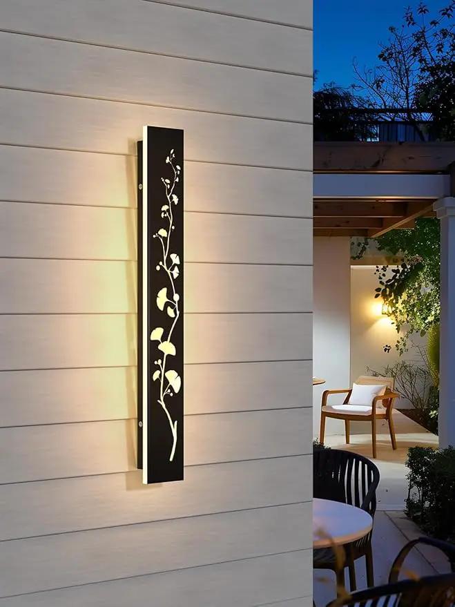 Modern Outdoor Wall Lights 23.6inch LED Long Wall Sconce 3000K Ginkgo Hollow Design Wall Mount Porch Lights 20W Exterior Lighting Fixtures for Patio Balcony Terrace Garden by GreenHaven Gardens
