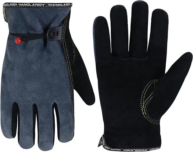 HLDD HANDLANDY Leather Work Gloves for Men & Women, Adjustable Wrist Cowhide Gardening Glove with Reinforced Palm for Driver by GreenHaven Gardens