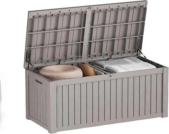 150 Gallon Resin Deck Box, Waterproof Outdoor Storage Bin for Patio Furniture, Pool Accessories, and Garden Tools, Lockable & UV-Resistant, Grey by GreenHaven Gardens