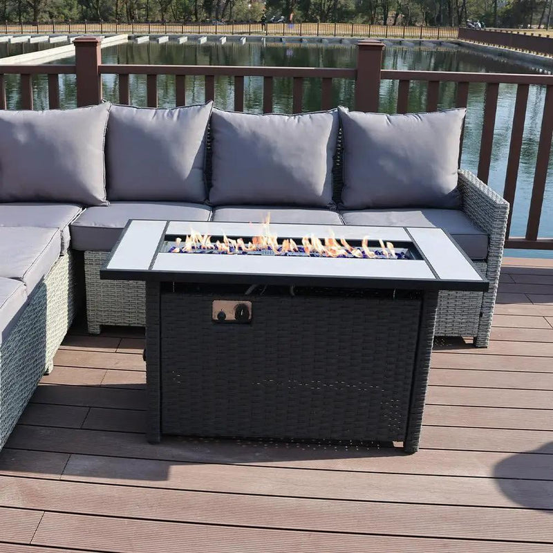 Tirana Propane Fire Pit Table 45" Outdoor Firepit 50,000 BTU Firepits for Outside with Lava Rocks and Removable Lid Metal Fire Pit Outdoor Fireplace Propane Fire Pits for Outside CSA Certified by GreenHaven Gardens