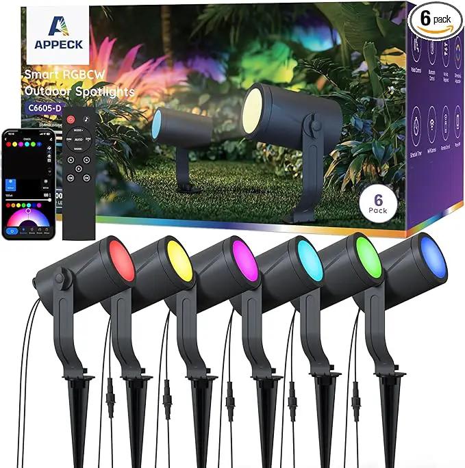 Smart Landscape Lighting Kit 36W, RGBCW Smart Landscape Lights 6 Pack, IP65 Waterproof Outdoor Spotlights, Alexa/Google Assistant Compatible, for Garden Pathway Yard Holiday Decor by GreenHaven Gardens