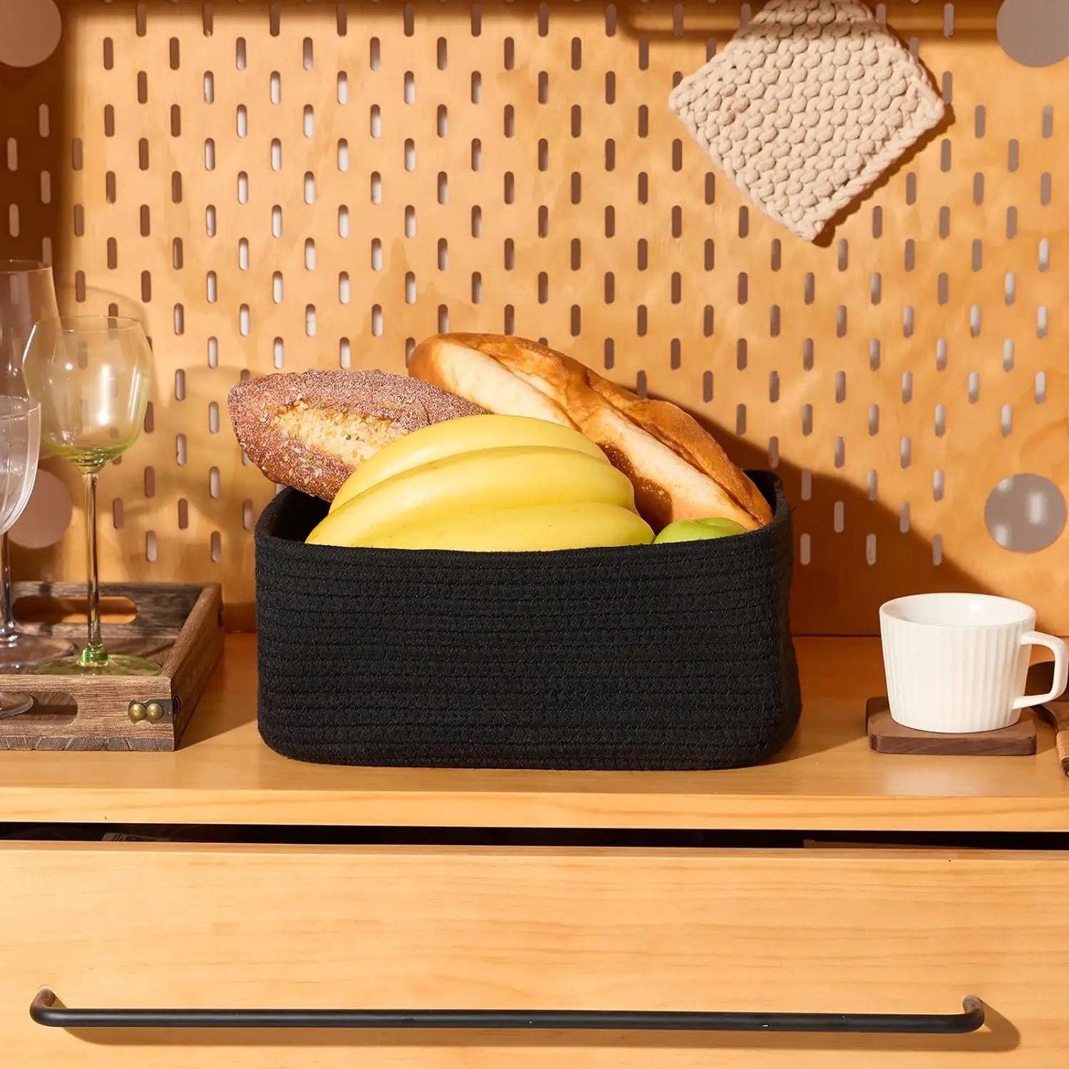 Small Storage Baskets for Organizing | Closet Organizer Bins | Shelf Toy Basket | Woven Rope Baskets | Cube Decorative Box | Shallow Basket | 11.5x7.5x4.7” | 3 Packs Black by GreenHaven Gardens