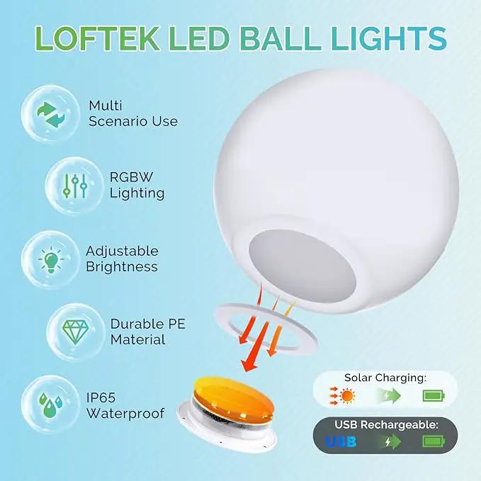 LOFTEK Solar Ball Lights with Ground Stake, RGBW Colors Changing Mood IP65 Waterproof Rechargeable Night Lights - Outdoor Solar Lights for Lawn Patio Yard Walkway, 8-inch by GreenHaven Gardens