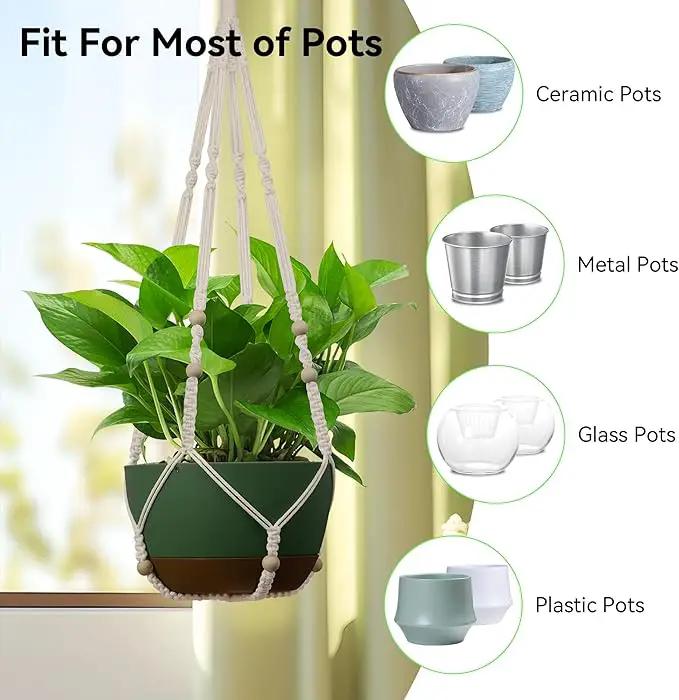 USLAI Macrame Plant Hanger Indoor Outdoor, Up to 4-15 inch Pot, Heavy 20lb Planters, Extra Long Strong Hanging Planter Basket, Boho Home Decor, 35 Inch, Ivory, Set of 2 (POTS NOT Included) by GreenHaven Gardens
