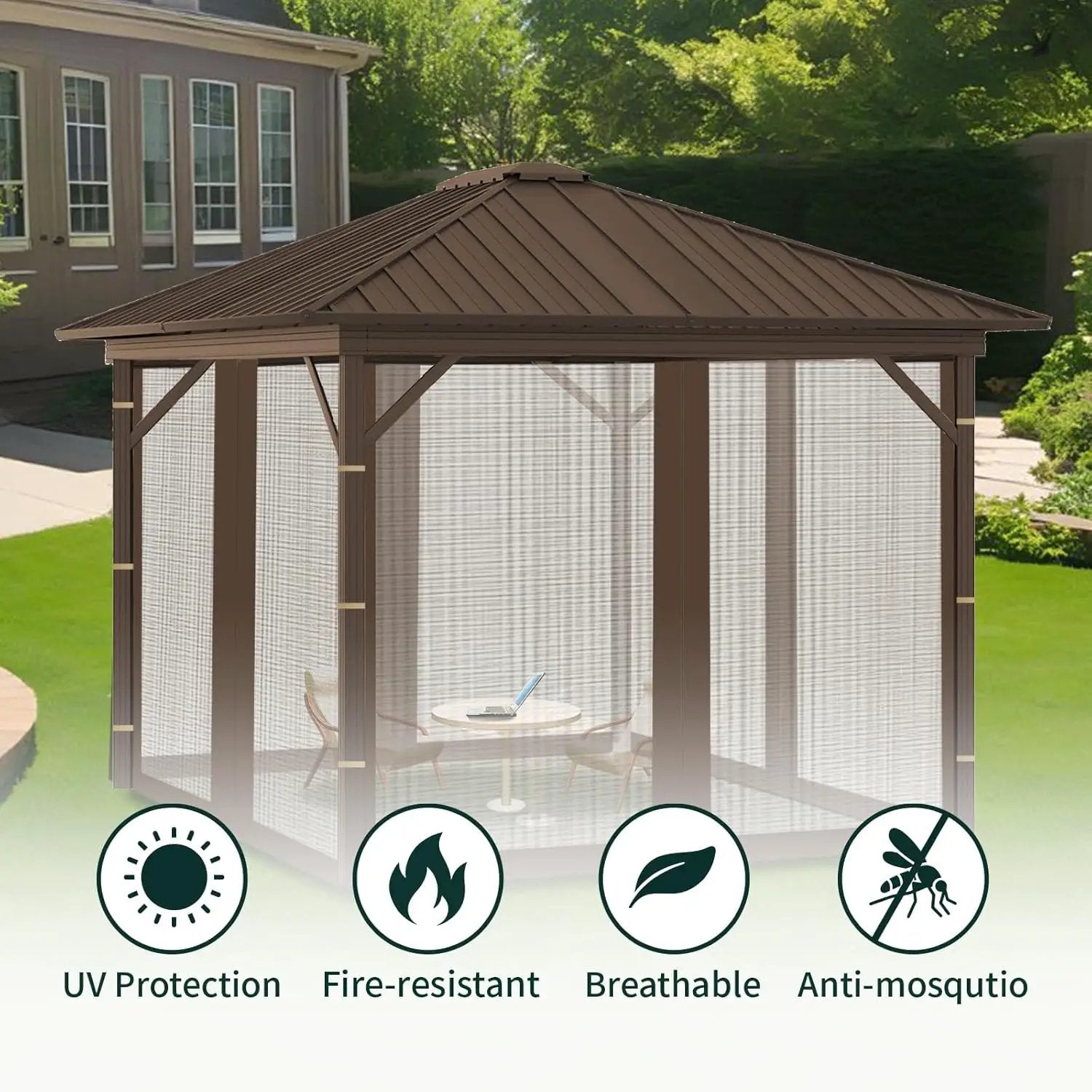 Replacement Gazebo Mosquito Netting 10' x 10',Universal Netting for Canopy Tent,4-Panel with Zipper for Outdoor Patio,Backyard (Mosquito Net Only,Brown) by GreenHaven Gardens