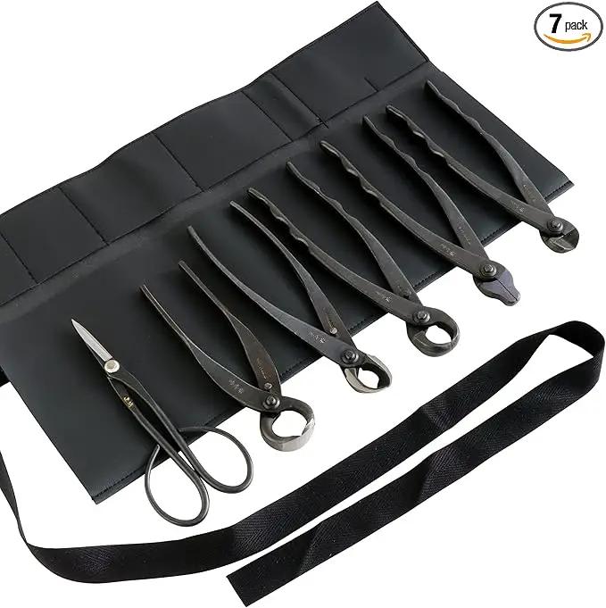 Wazakura Made in Japan 6PCS Bonsai Professional Tool Kit with Roll Bag: Japanese Yasugi Steel Satsuki Bonsai Scissors, Concave Branch Cutter, Knob Cutter, Jin Plier, Wire Cutter, Root Cutter by GreenHaven Gardens