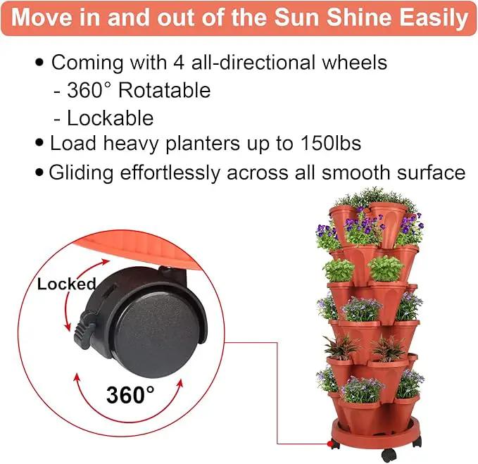 Vertical Planter 6 Tier Stackable Planters Garden Planters Strawberry Herb Flower and Vegetable Planter Indoor Outdoor Gardening Pots with Removable Wheels and Tools 2-Pack by GreenHaven Gardens