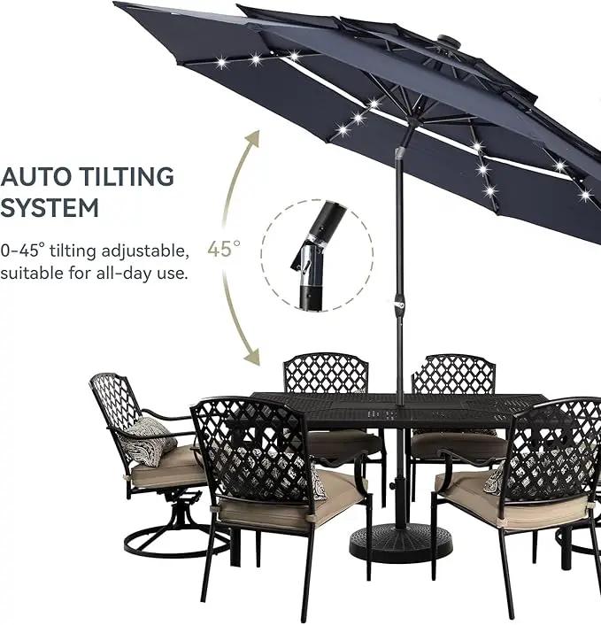 GREEN PARTY 10ft Outdoor Patio Umbrella, Auto-Tilt Market Table Umbrellas with Crank, 8 Sturdy Ribs & 1.5" Pole UV Protection for Garden Deck Backyard Pool by GreenHaven Gardens
