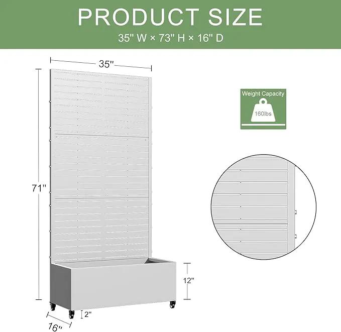 Casaphoria Metal Raised Garden Bed with Trellis and Wheels, 72"x35"x16" Planter Box for Climbing Plants, Vegetables & Vines, Features Drainage Holes and Privacy Screen (White-Louvered) by GreenHaven Gardens