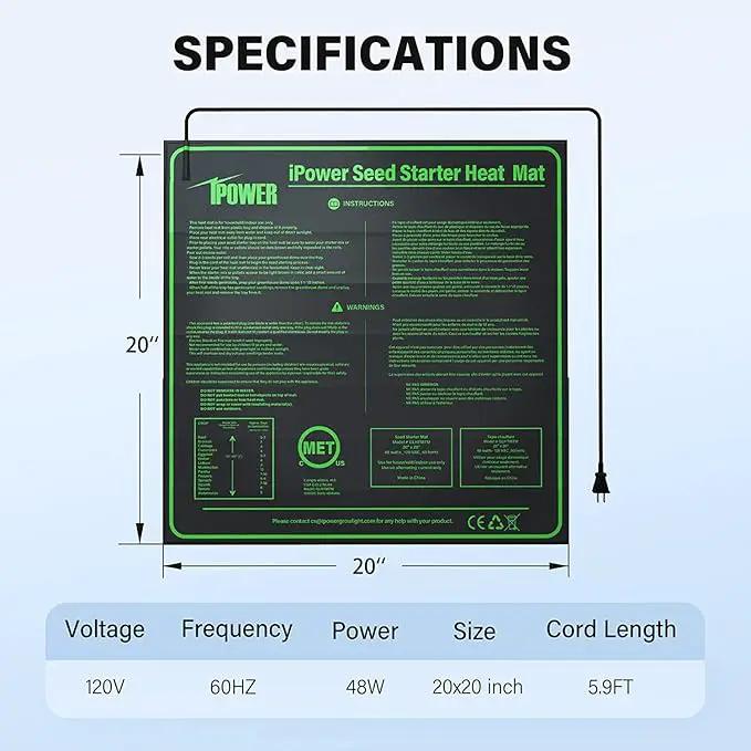 iPower 20" x 20" Warm Hydroponic Seedling Heat Mat and Digital Thermostat Control Combo Set for Seed Germination, Black by GreenHaven Gardens