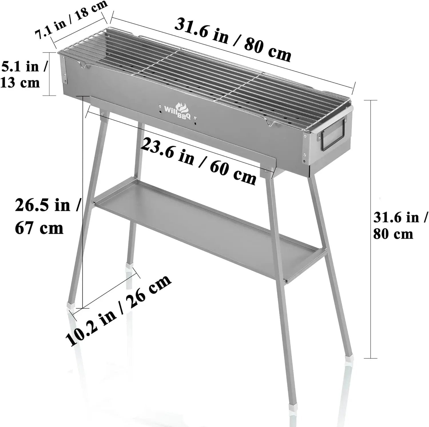 Charcoal Grills Commercial Quality Portable Multiple Size Hibachi BBQ Lamb Skewer Folded Camping Barbecue Grill for Garden Backyard Party Picnic Travel Outdoor Cooking Use(31.6x7.1x5.1 inch) by GreenHaven Gardens
