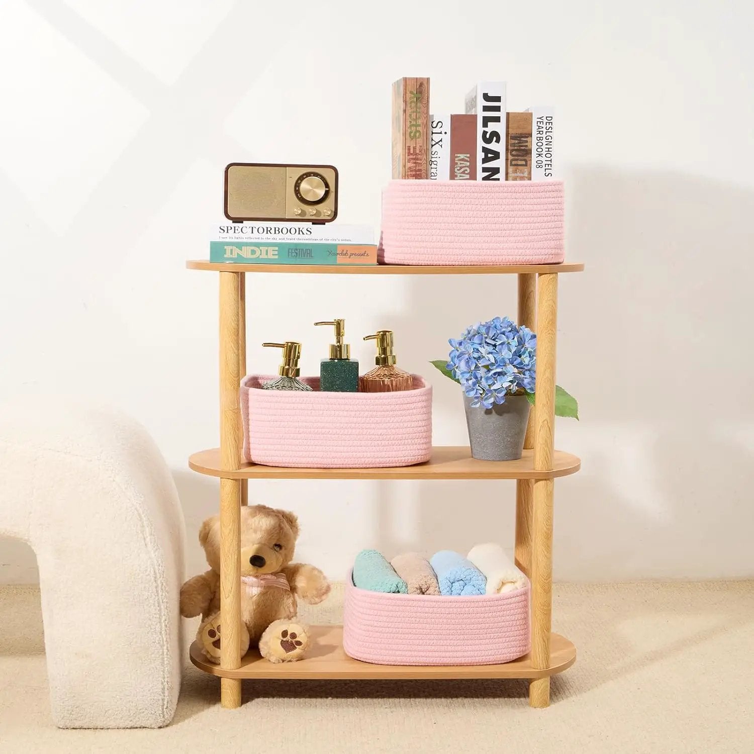 Small Storage Baskets for Organizing | Closet Organizer Bins | Shelf Toy Basket | Woven Rope Baskets | Cube Decorative Box | Shallow Basket | 11.5x7.5x4.7” | 4 Packs Light Pink by GreenHaven Gardens