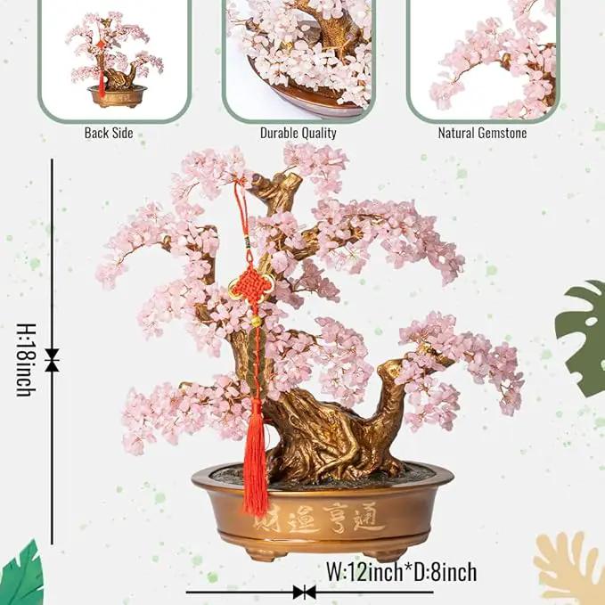 Natural Rose Quartz Gemstone Crystal Bonsai Tree of Life（1,350 Gemstone Count） Large Feng Shui Money Chakra Tree for Luck and Wealth Decoration 20 Inches by GreenHaven Gardens