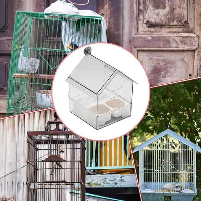 2026 New Pull-Out External Parrot Feeder, Bird Bath for Cage, 7*6*5.5in Bird Feeder House, Transparent Parakeet Cage Accessories, Easy To Fill, Clean, Long-Lasting, for Finch and Hummingbird (MIX) by GreenHaven Gardens