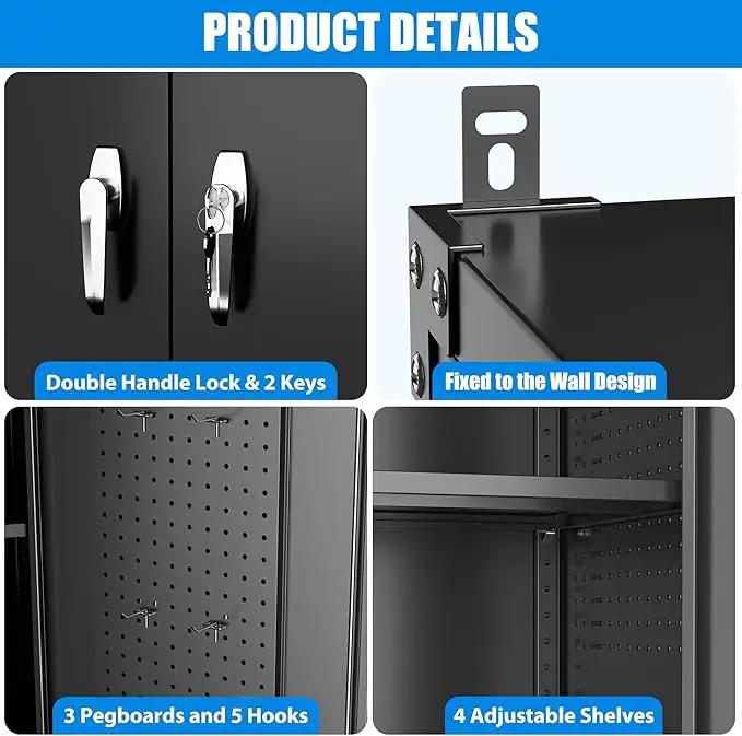 Upgraded Wide & Deep Extra Large Metal Storage Cabinet on Wheels,Lockable Garage Cabinets with 3 Pegboards,2 Tool Pouches for Garage,Office,Assembly Required,Black,43.3''W x 21.6''D x 72''H by GreenHaven Gardens