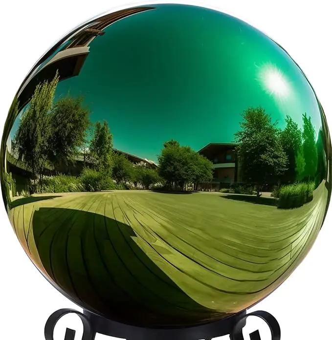12 Inch Stainless Steel Gazing Globe,v2croft Hollow Ball Mirrored Surface Polished Shiny Sphere,Garden Stainless Steel Gazing Ball for Outdoor Lawn Pond Yard Ornament(Green) by GreenHaven Gardens