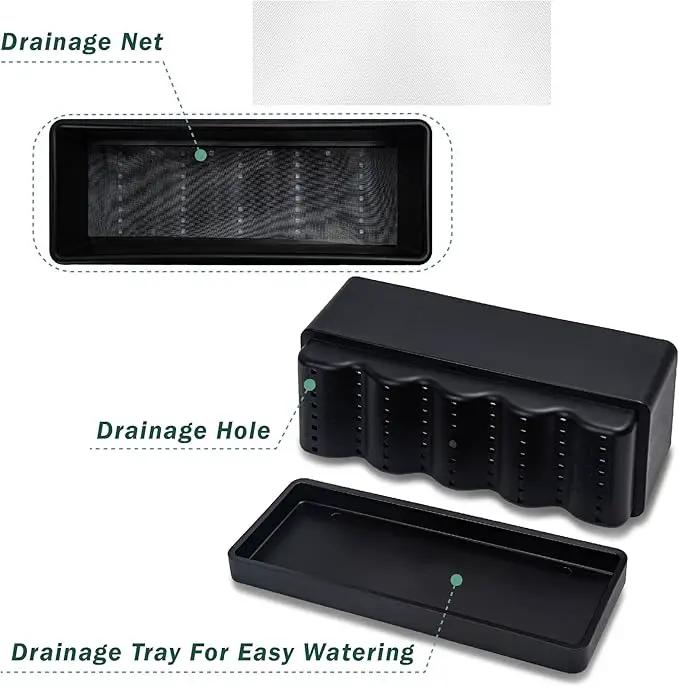 D'vine Dev 12 Inch Window Box Planter, Rectangle Plastic Herb Planter with Drainage Holes and Saucer, Indoor Succulent Cactus Vegetable Pot for Windowsill, Garden Balcony, Black, Set of 2, 76-X-B-2 by GreenHaven Gardens