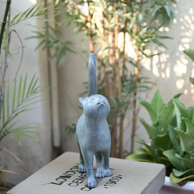Newman House Studio Garden-Statues Cat-Figurines Home Garden Decor - Farmhouse Backyard Polyresin Kitten 7.6L x 4W x 14.5H inch by GreenHaven Gardens