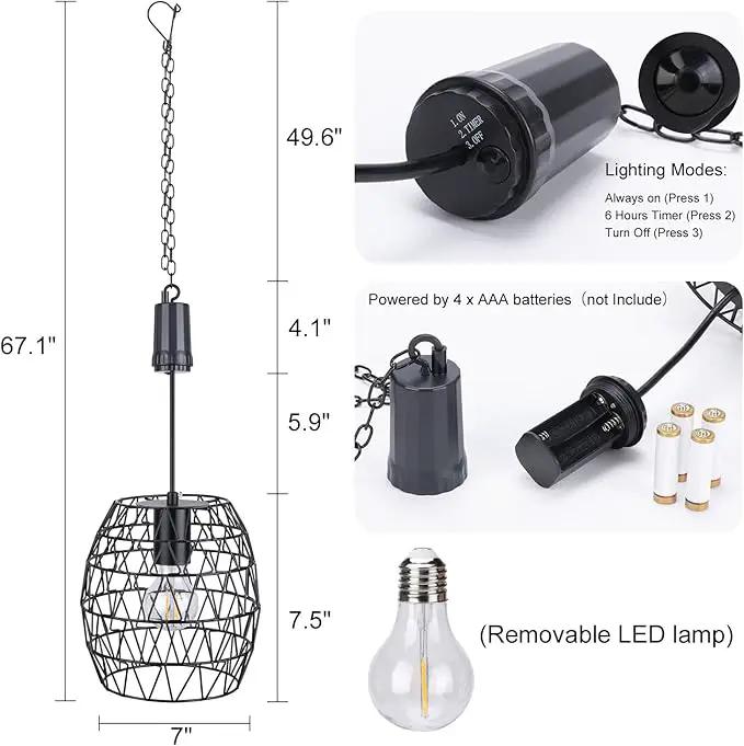 pearlstar Battery Operated Outdoor Hanging Light — Outdoor Indoor Pendant Chandelier Waterproof Porch Gazebo Patio Pendant Lantern Chandelier Lighting by GreenHaven Gardens