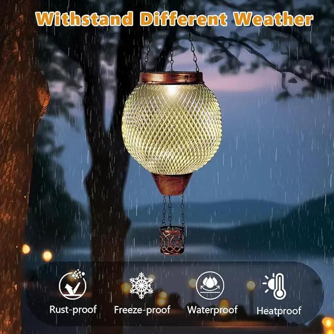 Starsoul 2 PC Cage Hot Air Balloon Solar Lantern with Flame Glass Outdoor Hanging Hot Air Balloon Solar Light Lamp Waterproof Garden Patio Yard Party Decorations by GreenHaven Gardens