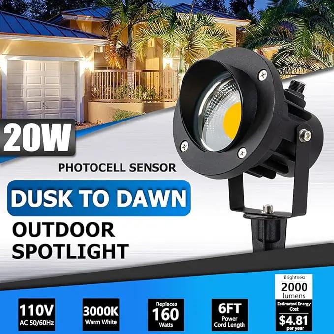 SUNVIE 20W Outdoor Landscape Spotlights 120V Waterproof Dusk to Dawn Spot Lights Outdoor 3000K LED Spotlight with Photocell Sensor Landscape Lighting for Yard Flag Tree Garden Decor 6 FT US 3-Plug in by GreenHaven Gardens