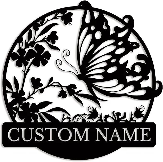 Custom Butterfly Metal Sign,Personalized Butterfly House Number Signs,Personalized Gardener Name Sign,Garden Patio Wall Decor (Style-3) by GreenHaven Gardens