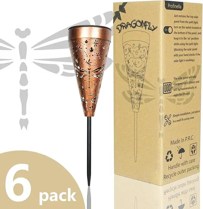 6-Pack Dragonfly Outdoor Decor Solar Pathway Lights, Metal Landscape Lighting for Garden, Lawn, Yard, Patio, Backyard, Pathway, Walkway – gifts for Mother, Women, Men, Grandmother, Grandfather by GreenHaven Gardens