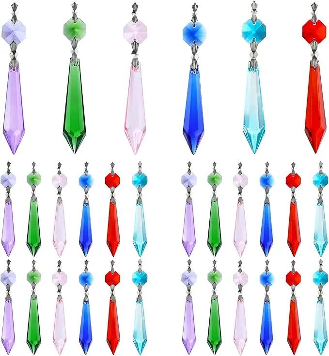 HDCRYSTALGIFTS 30pcs 55mm Multi-Color Crystal Icicle Pendant Chandelier Prisms Drops Lamp Candle Holders Curtain DIY Parts by GreenHaven Gardens