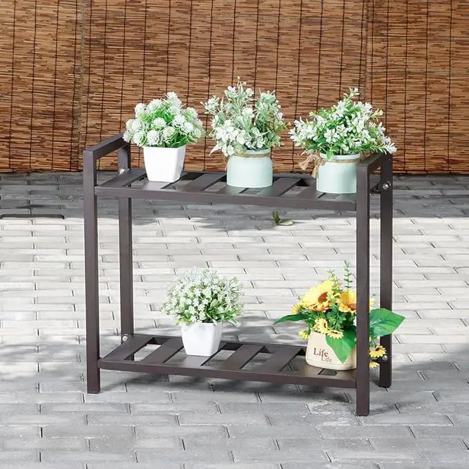 Versatile Indoor/Outdoor Plant Stand – High-Strength Aluminum with 300 LBS Load Capacity - Ideal Decor for Patios, Gardens, Living Rooms | L25.5 x W11.8 x H22 inches by GreenHaven Gardens