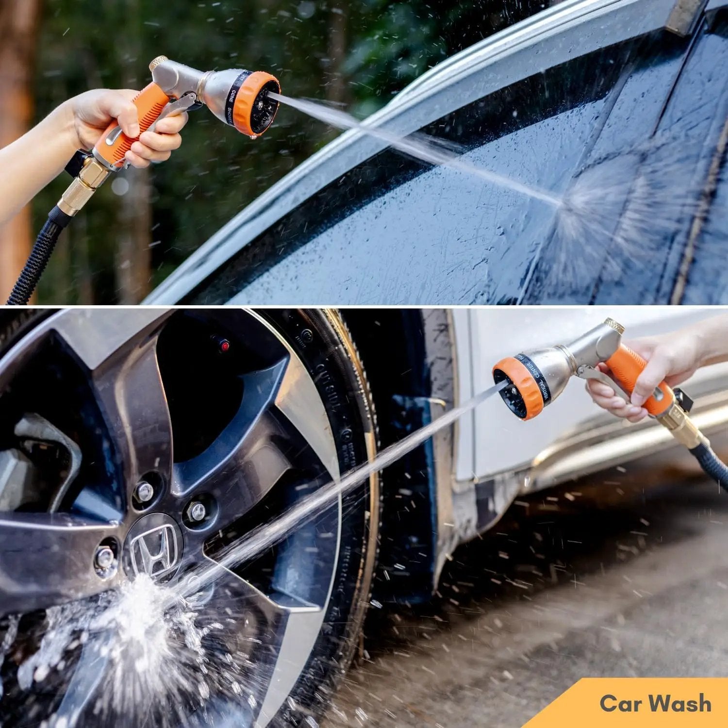 HOSUN Garden Hose Nozzle Sprayer Heavy Duty, 100% Metal Water Hose Nozzle with 8 Spray Patterns, High Pressure Hose Spray Nozzle with Non-Slip Grip for Watering Plant & Lawn, Washing Car & Pet, Orange by GreenHaven Gardens