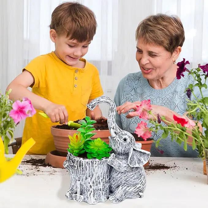Elephant Gifts for Women Succulent Pots Indoor Elephant Planters for Plant Lovers Cute Outdoor Plant Pots Outdoor Garden Animal Decor Elephant Hug Stump Statue with Drainage Hole by GreenHaven Gardens